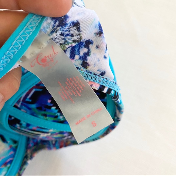 Blue Printed Strapless Bikini Top Size Small - Picture 4 of 8